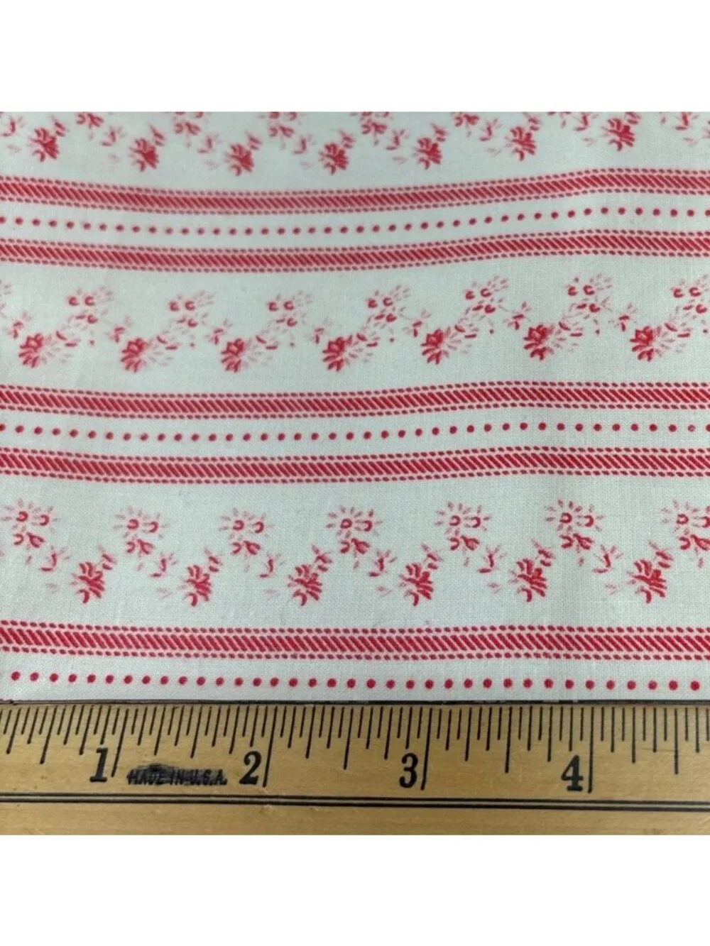 Cotton Fabric Red White Floral Striped Print 20